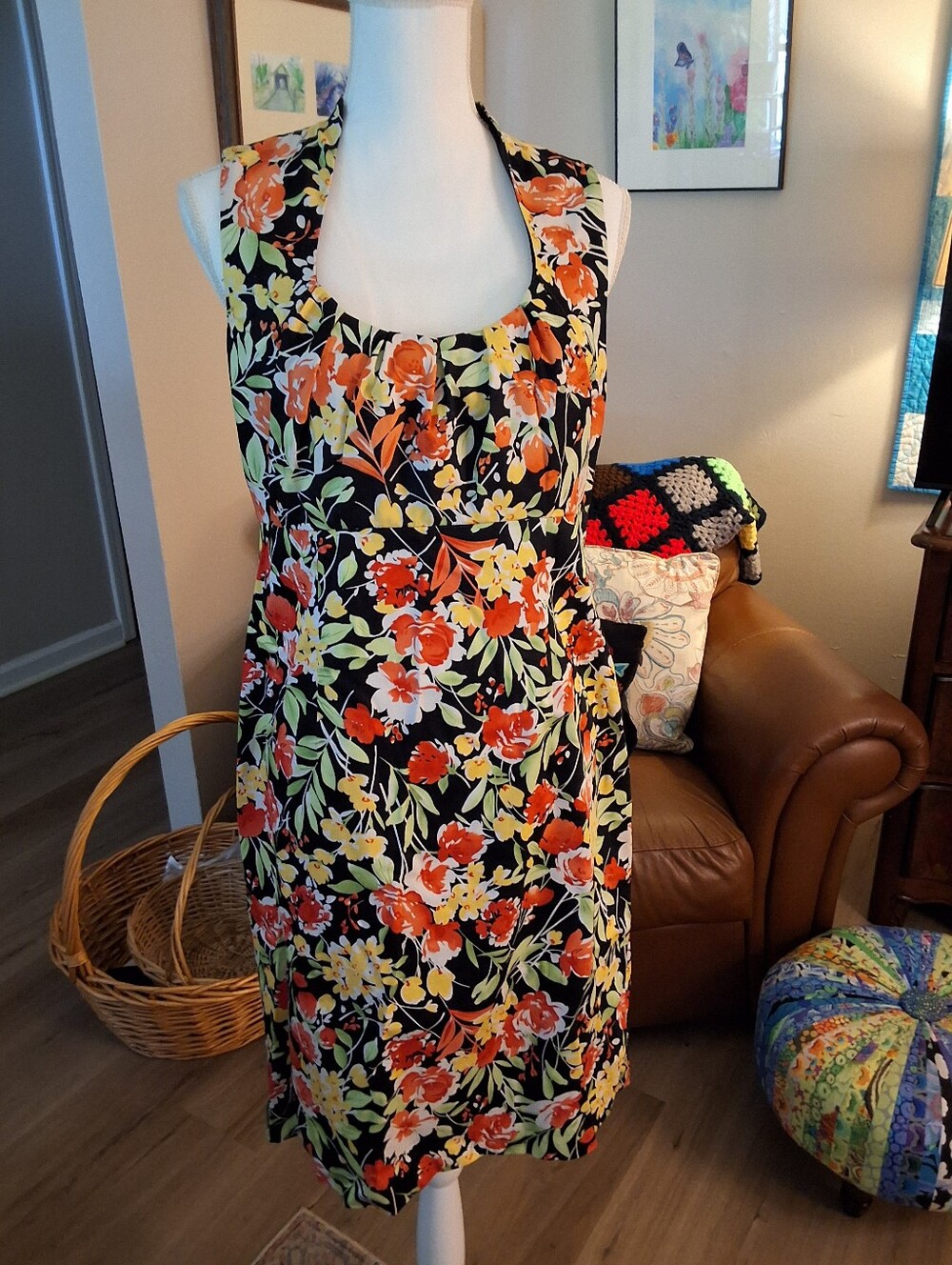 Spense Black Halter Midi Dress with Orange & Yellow Floral Print